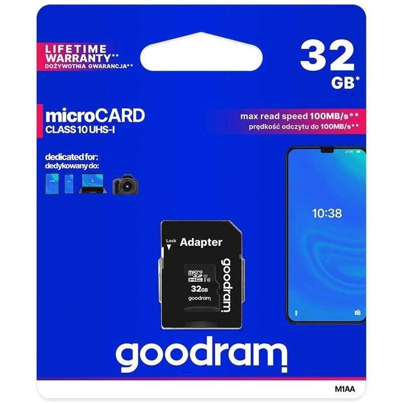 Scheda Memoria Goodram Micro SdHc  32Gb Classe 10 UHS-I Con Adattatore Sd - Immagine 1 di 2
