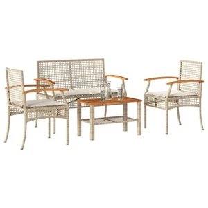 vidaXL 4-tlg. Garten-Lounge-Set mit Kissen Beige Poly Rattan - Bild 1 von 10