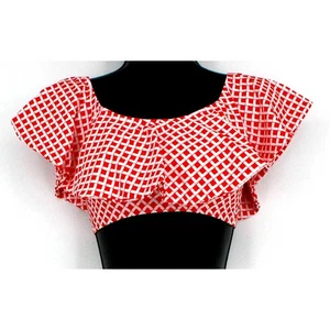 Swimsuit Red & White Print Ruffle Bikini Bandeau Top Only Size X-Small - Picture 1 of 7