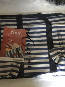 Thirty One Zip Top Organizing Utility Tote Marine Blue Stripe NEW - Picture 1 of 2
