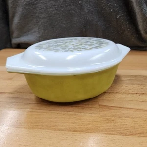 Vintage Pyrex Oval Casserole w Lid # 043 Verde Green Olives & Leaves 1/2 Quart - Picture 1 of 10