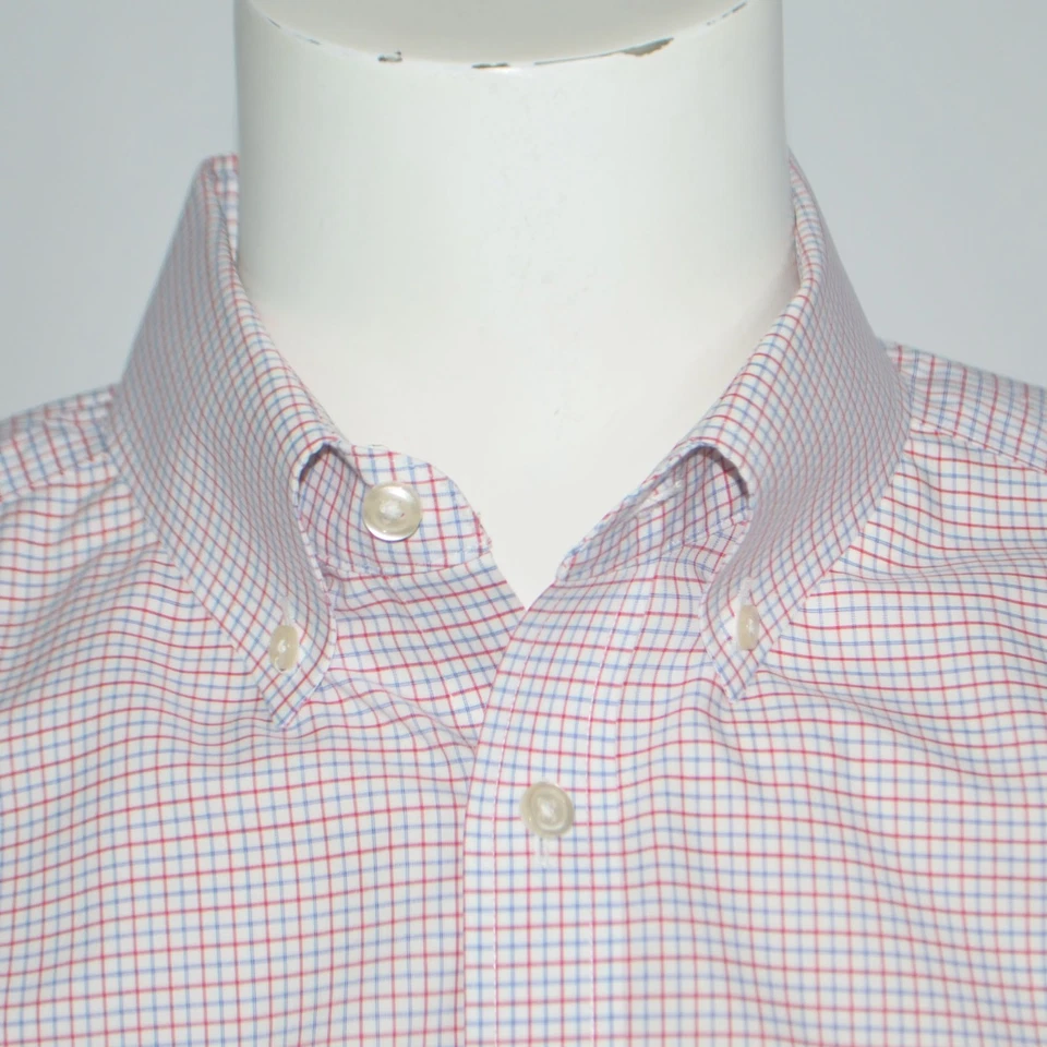 Camisa de vestir CHARLES TYRWHITT ajustada sin hierro roja azul a cuadros de algodón 16,5-34 Foto 1 de 4