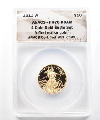 2011-W $10 American Gold Eagle 1/4 Oz conjunto de 4 moedas First Strike PR70 ANACS *9790 - Imagem 1 de 3