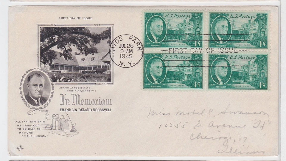 TurtlesTradingPost- Franklin D Roosevelt Memorial 1945 FDC #930 Artcraft Cachet - Image 1 of 1