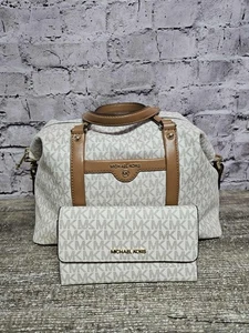 Michael Kors Dr Satchel Handtasche Damen mit Geldbörse weiß hellbraun  - Bild 1 von 9