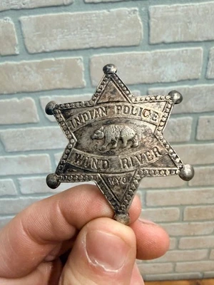 Vintage Indian Police Obsolete Badge Wind River Wyoming Pin Back - Image 1 of 4