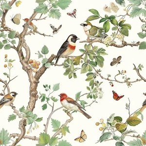 Vintage Bird Peel and Stick Wallpaper Floral Birds 16.9 x 118.1, - Picture 1 of 9
