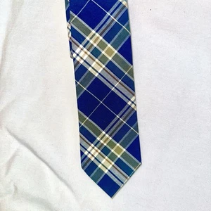 J Crew Men's Tie 100% Cotton Blue & Green Plaid - Picture 1 of 4