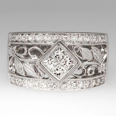 Versilberter Ring mit Zirkonia Steinen und Blumen Muster Gr. 52-63 Damen silber - Bild 1 von 4