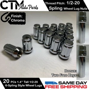 20PC CHROME 1/2-20 SPLING WHEEL LUG NUTS +2KEY FIT FORD LINCOLN AND MORE - Picture 1 of 2