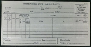 Antrag für British Rail Freikarten, BR7134 unbenutzt, Vintage BR Ephemera.  - Bild 1 von 2