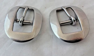 Paar lange ovale Wagenschnallen Pferdekopfstück Edelstahl 5/8" Weberleder  - Bild 1 von 2