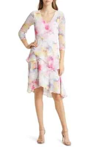 NEW Komarov Tie Dye Tiered Chiffon Dress In Pink Dream Size L #D7515 - Picture 1 of 10