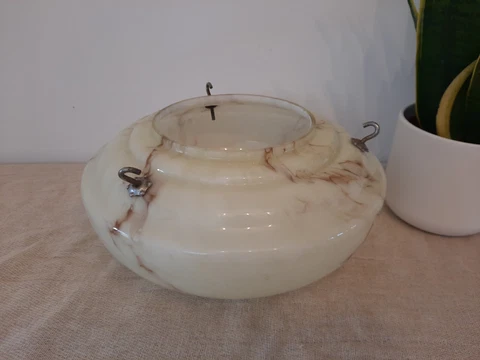 Rare Art Deco Marbleised Glass Flycatcher Plaffonier Light Shade Hooks original Cover