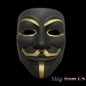 V for Vendetta Matte Polishing Black Hacker Mask Project Zorgo Costume Props - Picture 1 of 6
