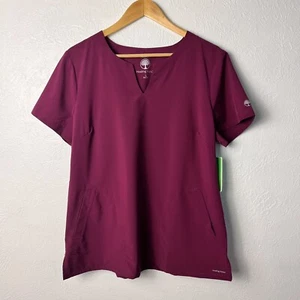 Healing Hands Womens Medical Scrub Top Size Large Short Sleeve Burgundy - Picture 1 of 12