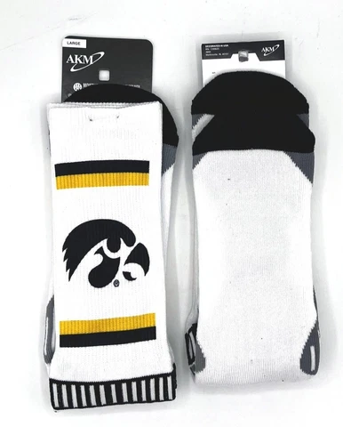 IOWA HAWKEYES NCAA LOGO STRIPE MEN'S WHITE CREW SOCKS LARGE (10-13) FREE SHIP Cover