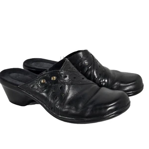 Zapato zueco Clarks para mujer 9,5 M cuero negro recortes tacón bajo apilado sin caja - Imagen 1 de 9