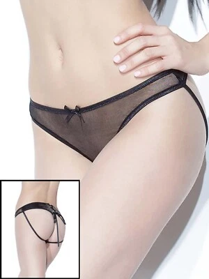 Panty de malla negra talla grande con panel trasero plisado con cordones para mujer OSXL Foto 1 de 4