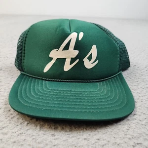 Vintage Trucker Hat Snapback Cap Little League Baseball A's Green Youth Rope 80s - Picture 1 of 10