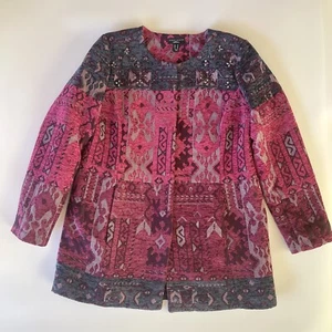 Susan Graver Artisan Southwestern Tapestry Jacket Embellished Beaded Sz 10 Pink - Picture 1 of 12