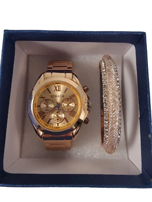 Reloj Strada Movimiento Japonés Tono Dorado con Brazalete de Cristal Pulsera Bamble Foto 1 de 4
