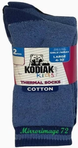 2 PAIR GIRLS KODIAK KIDS THERMAL SOCKS COTTON SIZE LARGE 4-10, BLUE - Picture 1 of 2