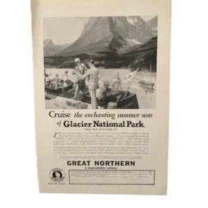 Anuncio de anuncio vintage del Parque Nacional Great Northern Glacier de 1927 - Imagen 1 de 5
