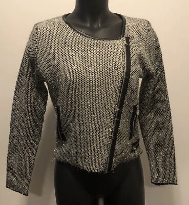 Ya Los Angeles One Size Black Gray Silver Asymmetrical Zippers Textured Jacket - Image 1 of 4