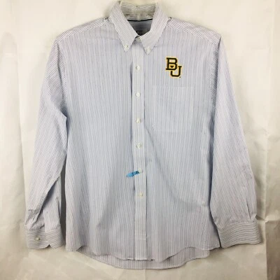 Cutter & Buck BU Mens Medium Dress Shirt Logo White Blue Striped Button Down EUC - Image 1 of 4