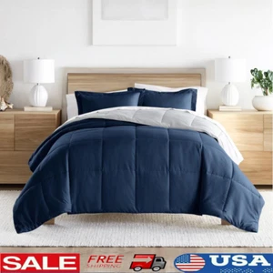 Reversible Down Alternative Comforter Set 3 Piece Full Queen Hypoallergenic Cozy - Picture 1 of 13