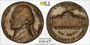 ER471 1964 Jefferson Nickel. Struck on Bronze Cent Planchet. PCGS AU55 - Picture 1 of 4