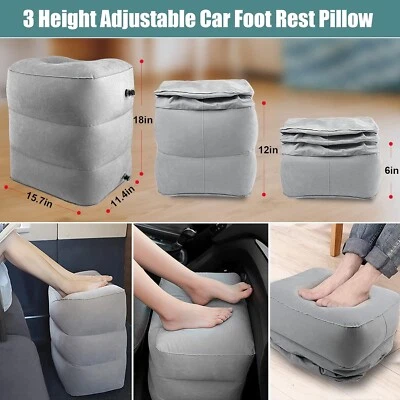 充气可调节灰色飞机汽车旅行脚凳儿童床枕 — 第 1/4 张图片