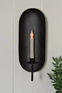 Primitive Colonial Black Metal Drawing Room Candle Sconce 15" - Picture 1 of 2