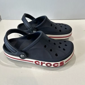Crocs Bayaband Clogs Slip On Comfort Shoes Men's 5 Women's 7 Navy White Red - Picture 1 of 8