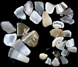 28 Piece Slice 11 Inch Strand Gray White 1/2 to 1 2/3 Inch Graduated Bead BAB2 - Picture 1 of 1