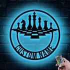 Personalized Chess Metal Sign LED Light, Chess Board Sign, Custom Name Room Sign