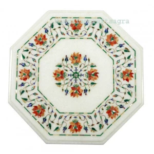 15" Marble Table Top semi precious stones pietradura inlay Work Handmade - Picture 1 of 2
