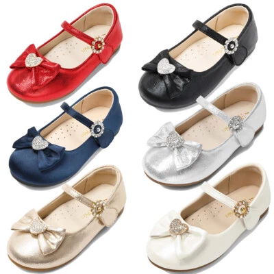 Baby Girls Mary Jane Flat Shoes Rhinestone Ballerina Flats Wedding Party Shoes - Image 1 of 4