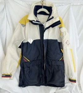 Vintage Mens Medium Sailing Boating Coat 80s Blue White HEAVY Lined England - Picture 1 of 18
