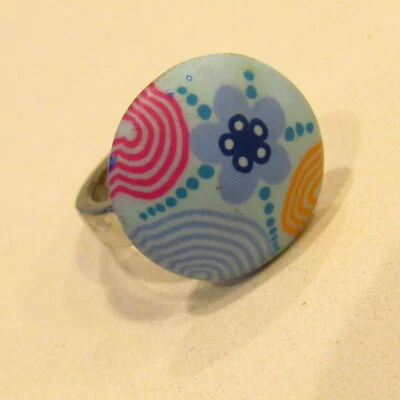SWATCH BIJOUX Ring "Paint Circle" JRS036 Stainless Steel Blue Pink Flowers NEW - Image 1 of 4