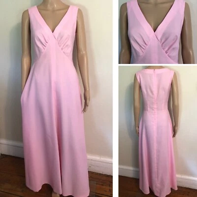 vtg 70s Pink Crepe Fabric Maxi Dress Sz 12 Lightweight Empire Waist EUC - Image 1 of 4