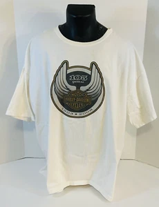 Harley Davidson 105 Years White Black Gold 100% Cotton 3XL Logo T Shirt USA - Picture 1 of 20