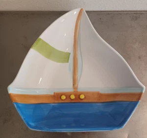 Beau Rivage Ceramic Sailboat Bowl 12.5" x 12" - Picture 1 of 12