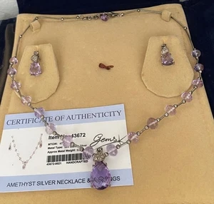 Gems TV Amethyst Jewellery Set Sterling Silver  Necklace Earrings Handcrafted - Picture 1 of 8