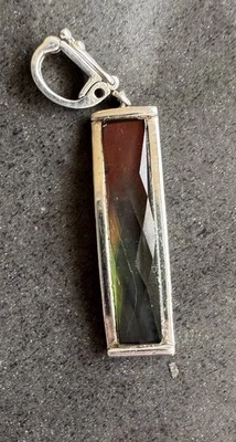 Sterling Silver Ammolite Colorful Rectangle Bar Necklace Pendant 1” - Image 1 of 4
