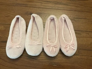2 Pair Isotoner slippers ballet slip on pink plush size M 6.5-7.5 - Picture 1 of 2