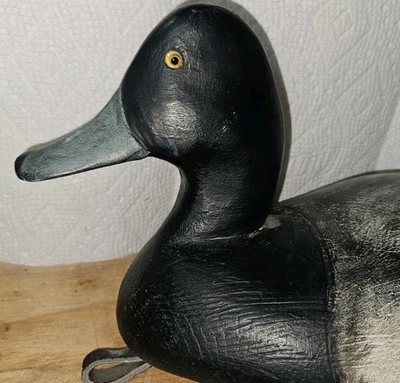 Señuelo vintage de pato de madera Bluebill Michigan FIRMADO  Foto 1 de 4