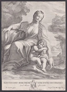 Virgen María Jesús Niño cordero grabado en cobre Carracci Bloemaert 1680 - Imagen 1 de 1