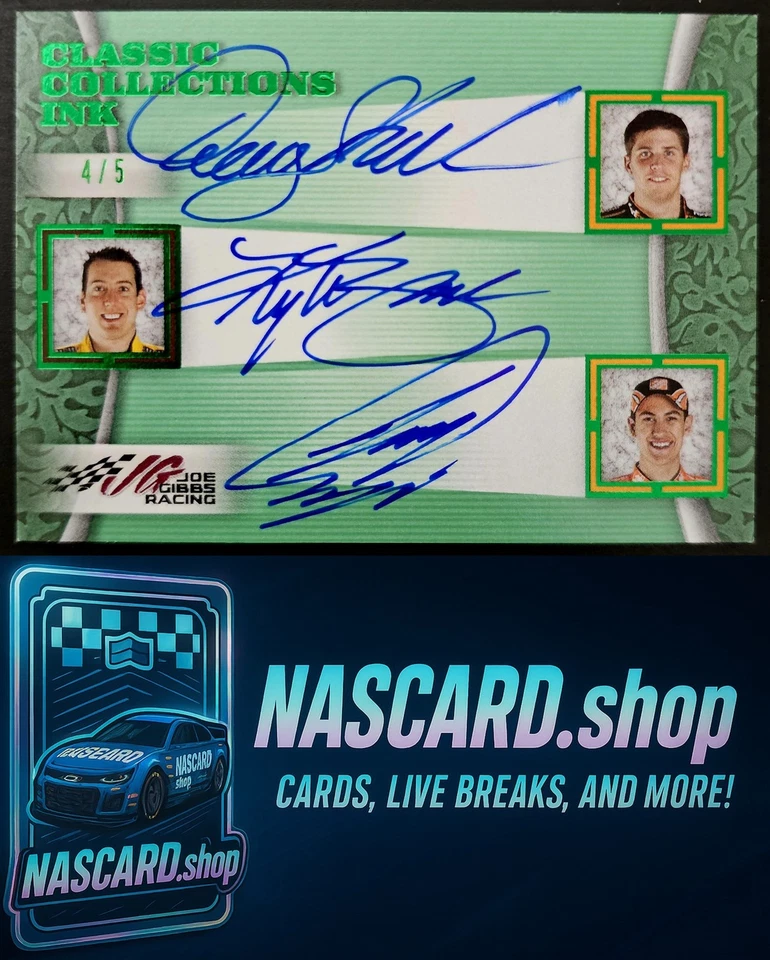 2012 Classic Collections Ink Joey Logano Denny Hamlin Kyle Busch Green #/5 - Image 1 of 2